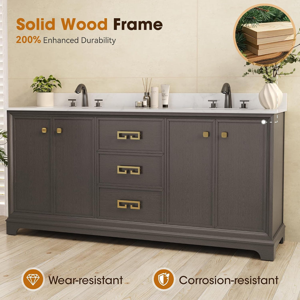 72 Inch Double Sink Bathroom Vanity Solid Wood, Fully Assembled