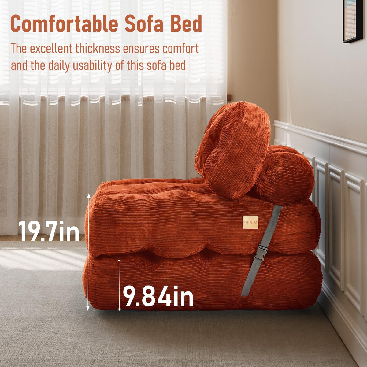 Folding Sofa Bed, Convertible Sleeper Chair with Back Support and Pillow