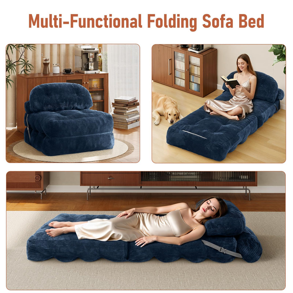 Folding Sofa Bed, Convertible Sleeper Chair with Back Support and Pillow