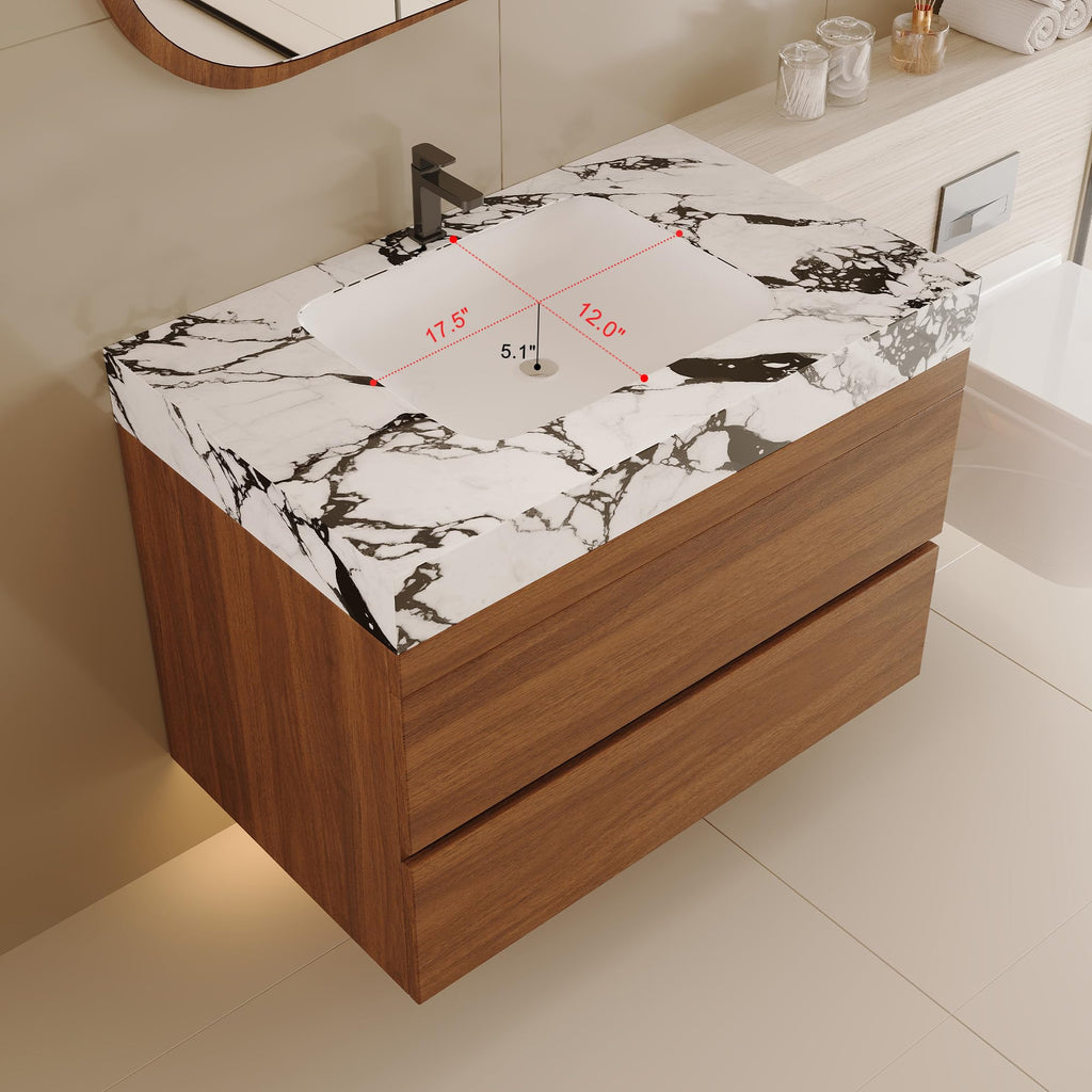 Glintee 40" Floating Bathroom Vanity & Sintered Stone Top, Black