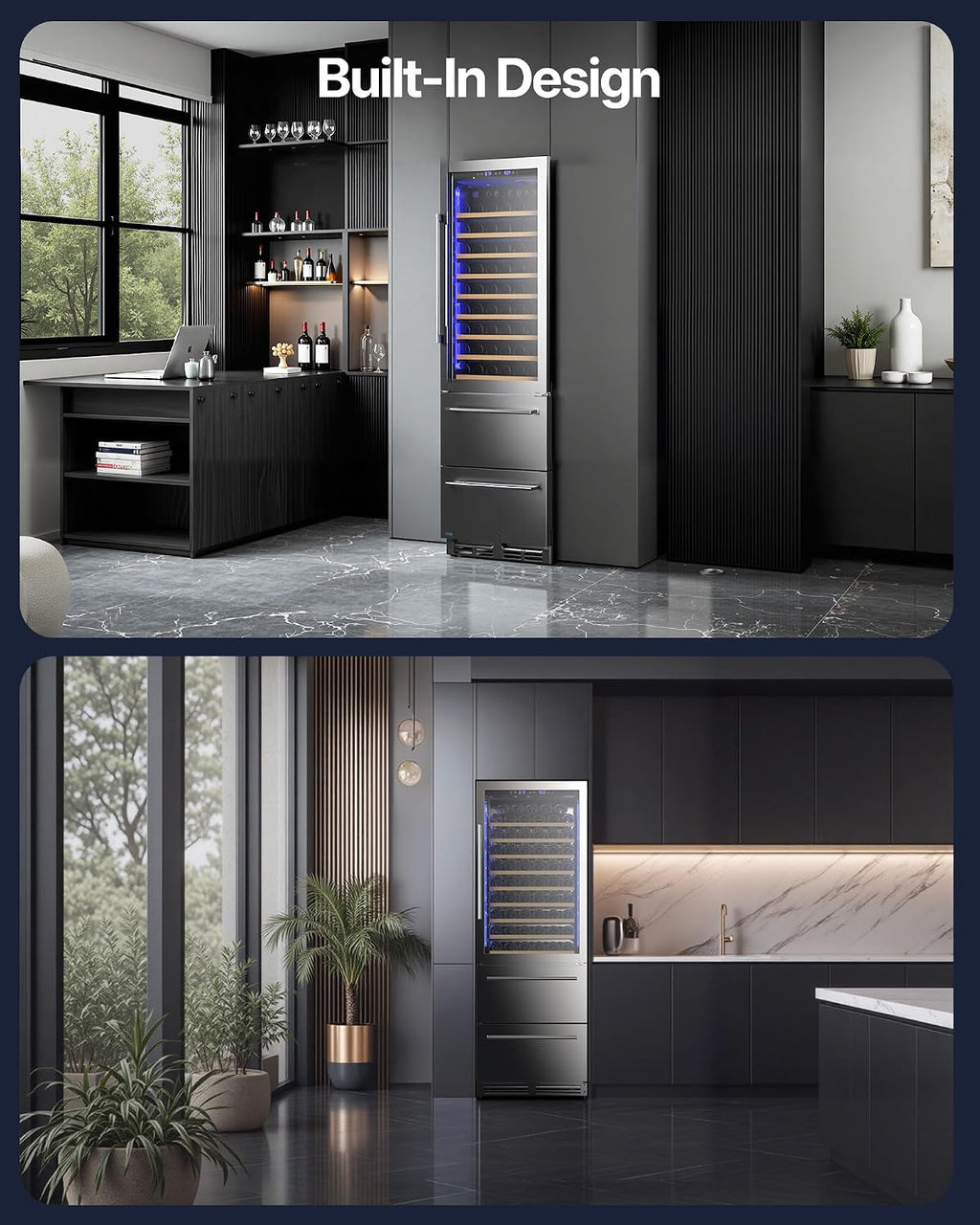 Upstreman Wine and Beverage Refrigerator, 24" Dual Zone Wine Cooler