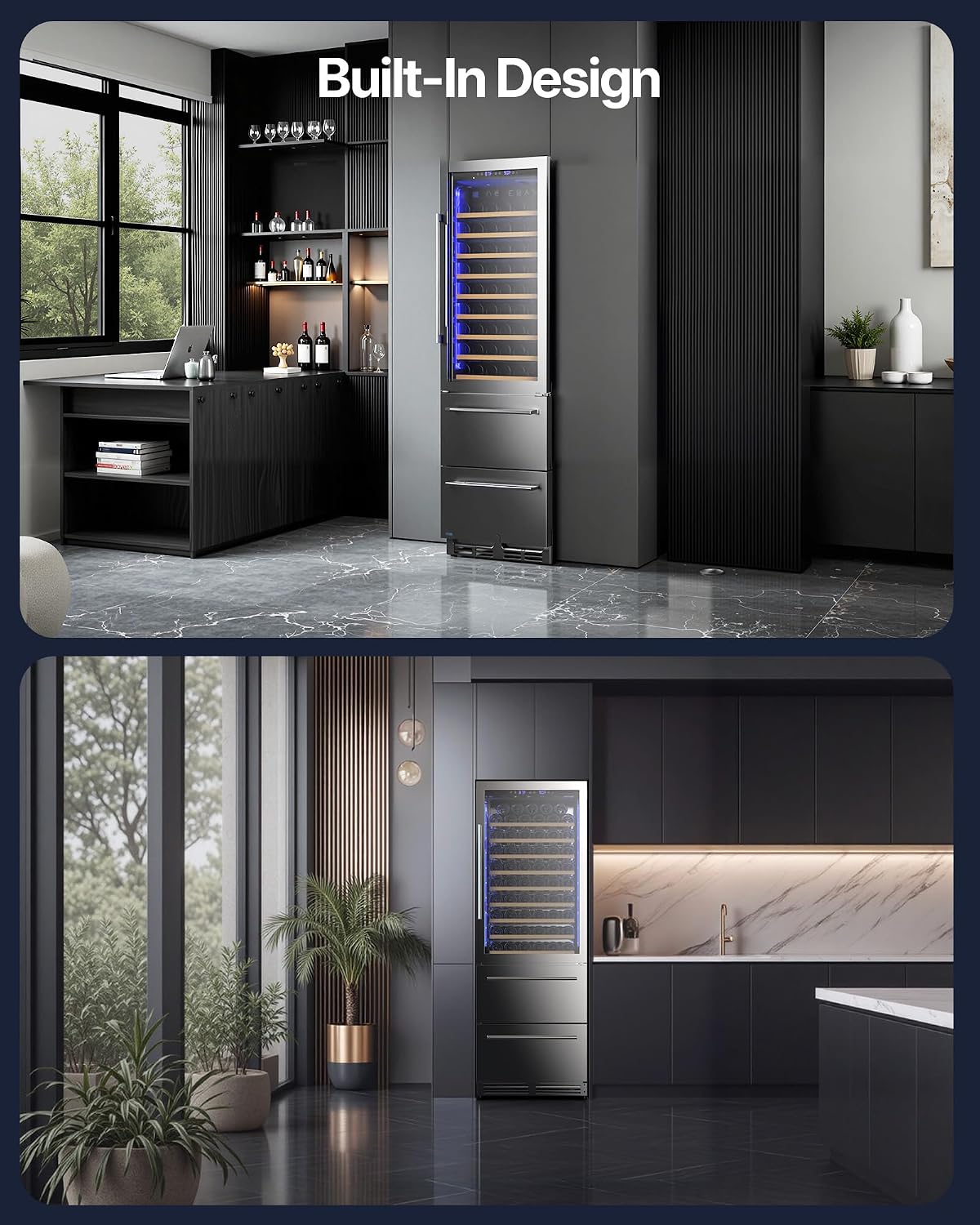 Upstreman Wine and Beverage Refrigerator, 24" Dual Zone Wine Cooler