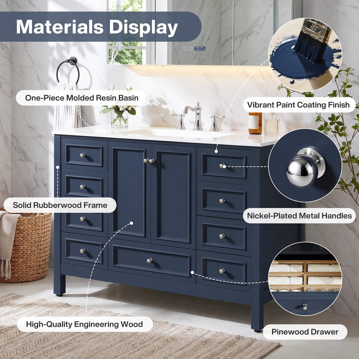Tribesigns 30" Bathroom Vanity with Sink, Freestanding Bathroom Vanities Cabinet with Ceramic Basin Combo, Bathroom Sink Cabinet with 2 Doors and 1 Drawer, Solid Wooden Frame (Navy Blue, 30 INCH)