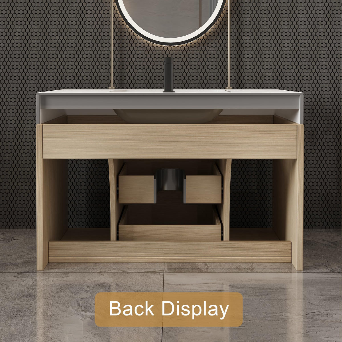 Glintee 40" Floating Bathroom Vanity & Sintered Stone Top, Black