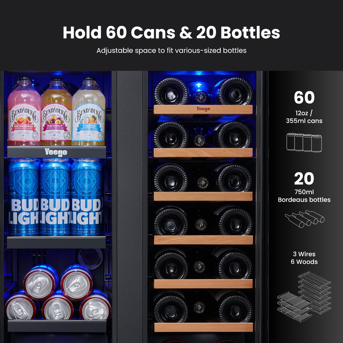 Yeego 30 Inch Wine and Beverage Refrigerator with 80 Can and 33 Bottle