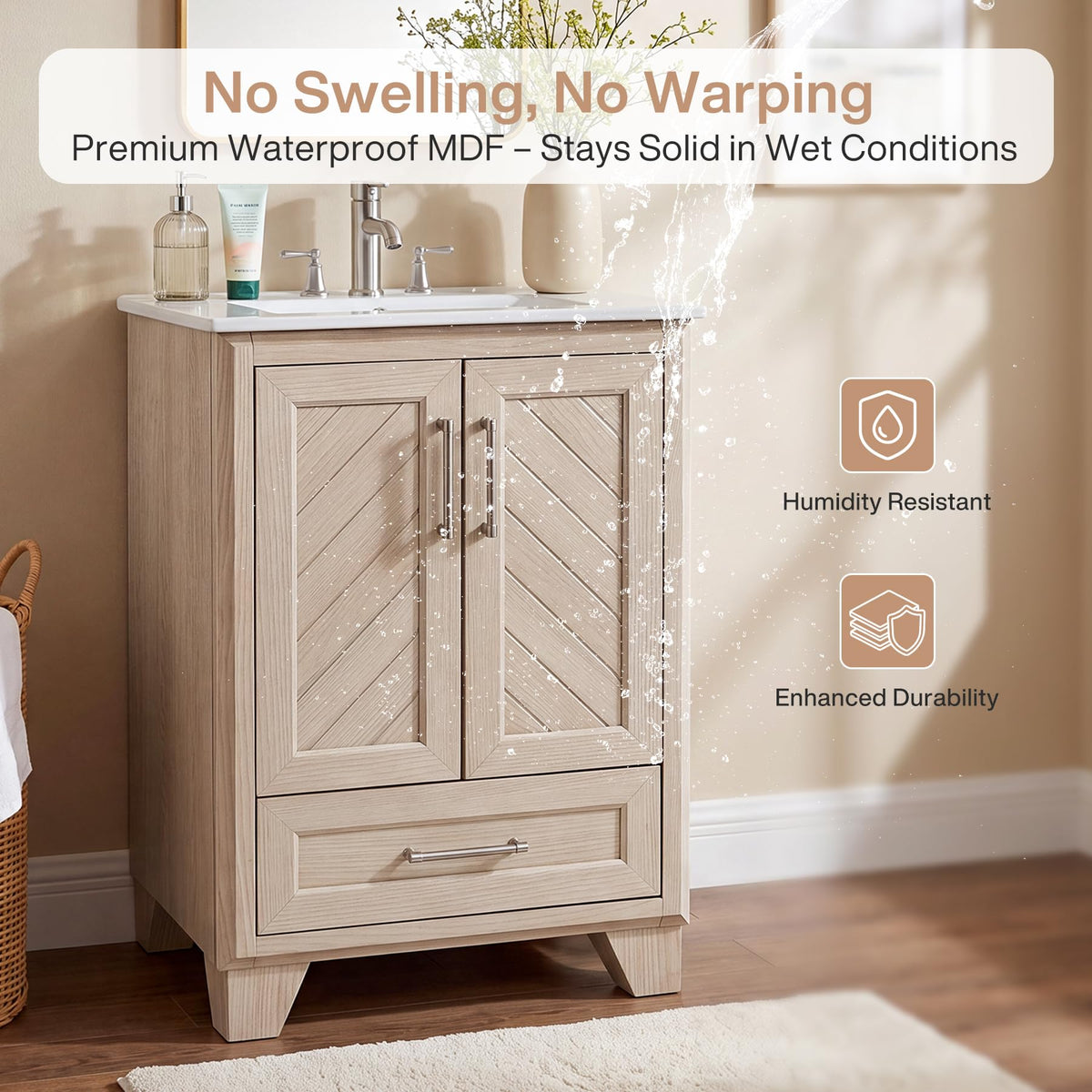 Tribesigns 30 Inch Bathroom Vanity with Sink, Water-Resistant Door, Walnut