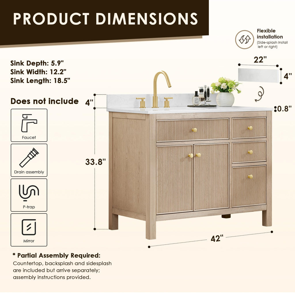 48 Inch Bathroom Vanity with Sink Modern Single Vanities with Countertop
