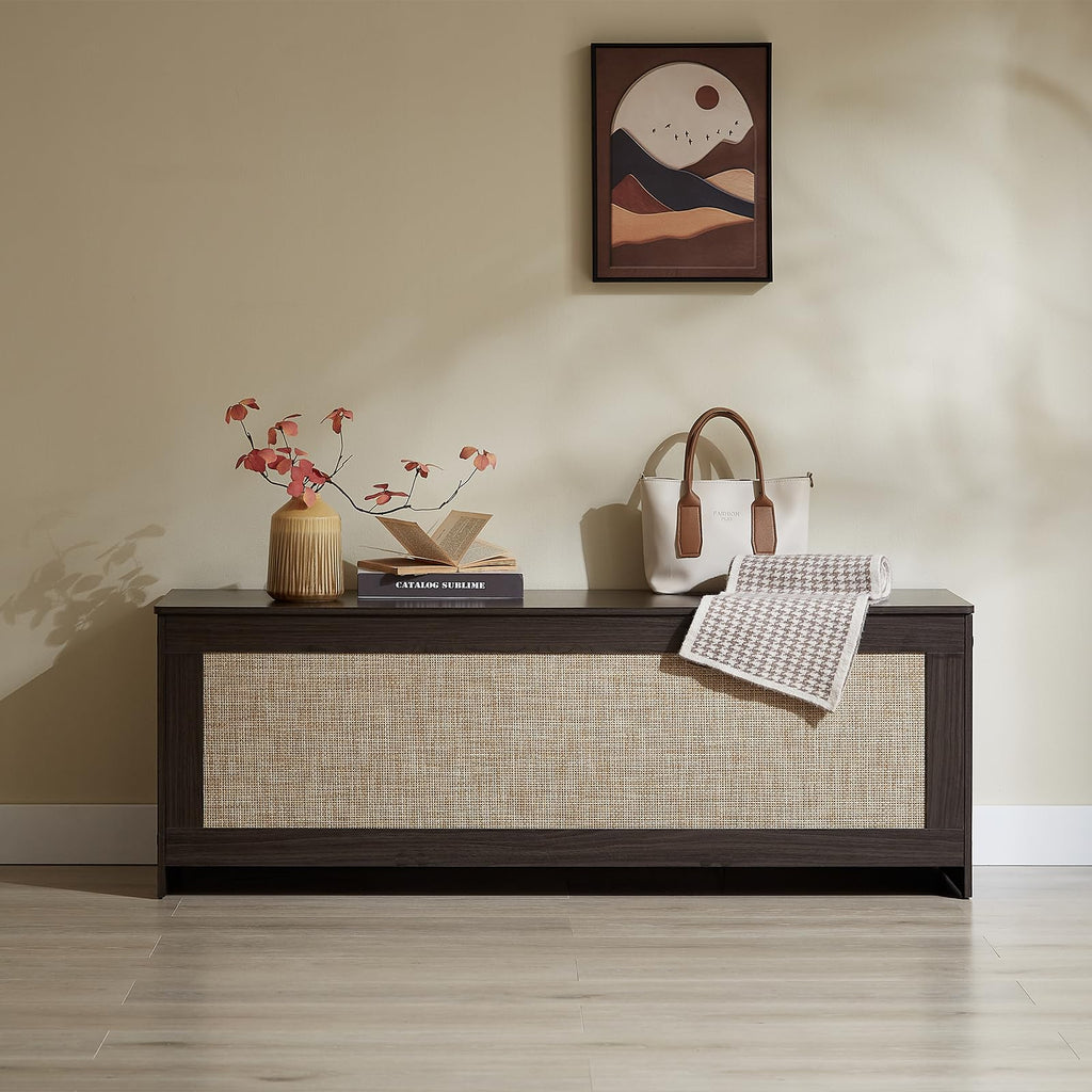 51.2" Storage Chest Extra Large, Rattan Storage Bench,(Cherry Brown