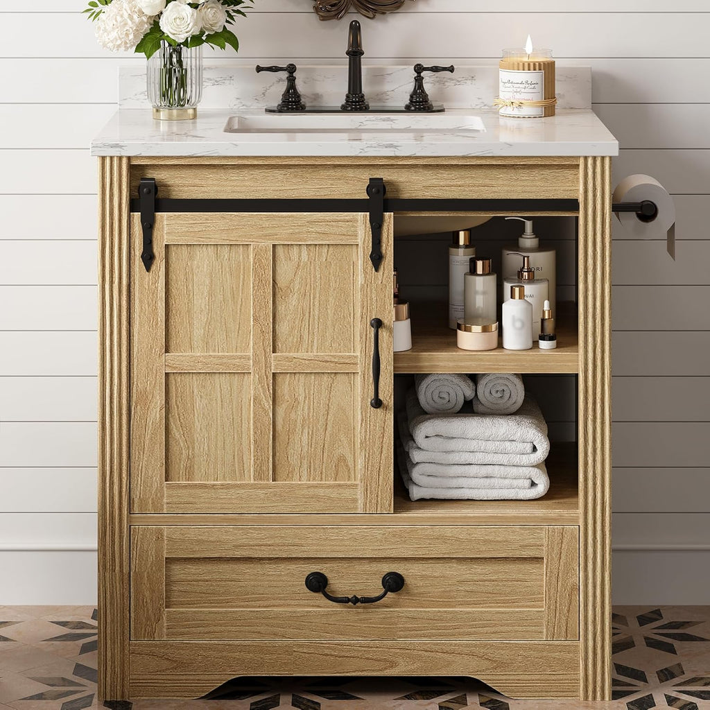 IRONCK Bathroom Vanity with Sink 30", Vanity Cabinet with Water Baffle