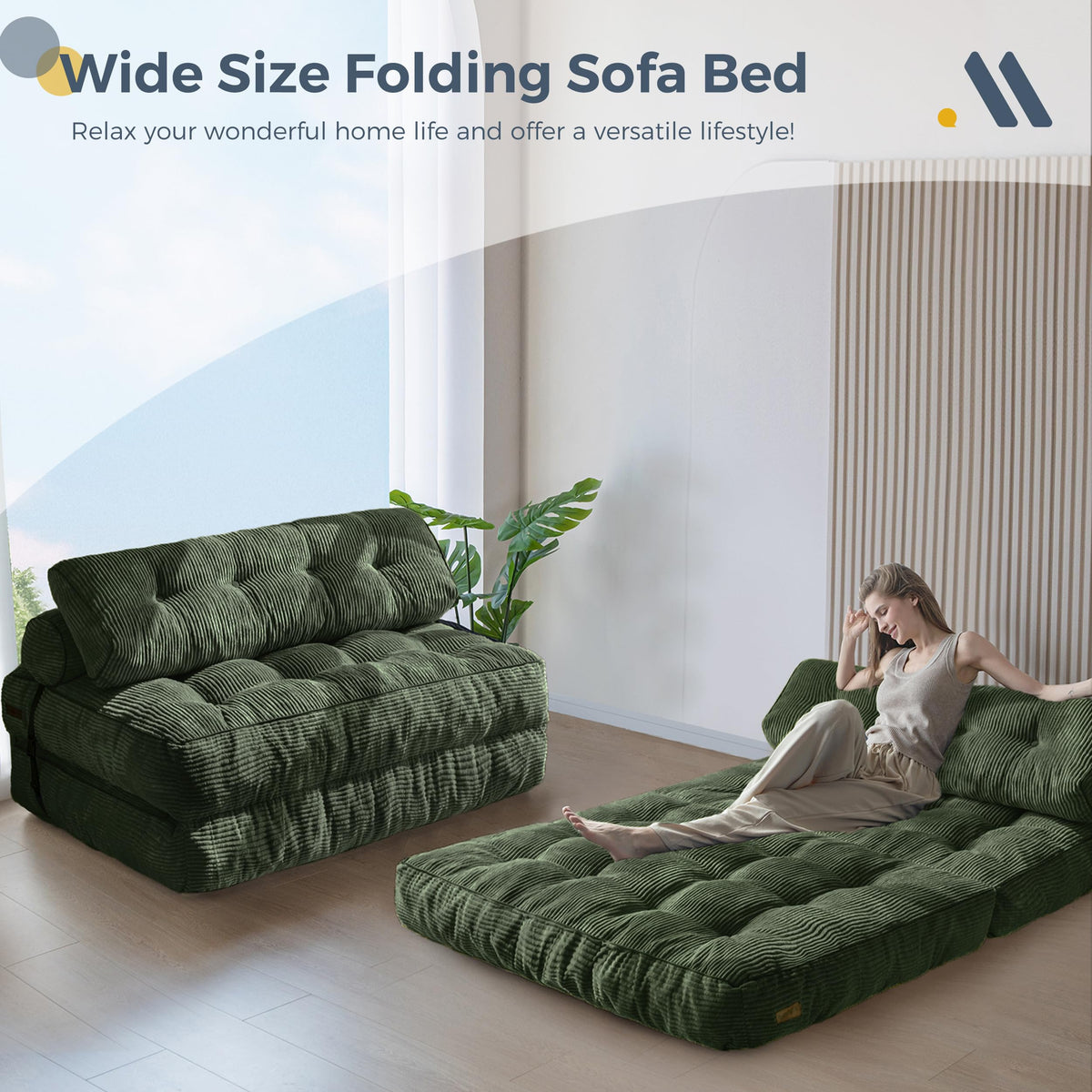 MAXYOYO Folding Sofa Bed, Convertible Chair Bed with Pillow