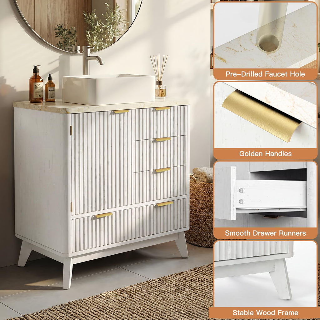 Concho 31'' Fluted Bathroom Vanity with Ceramic Sink Natural Oak