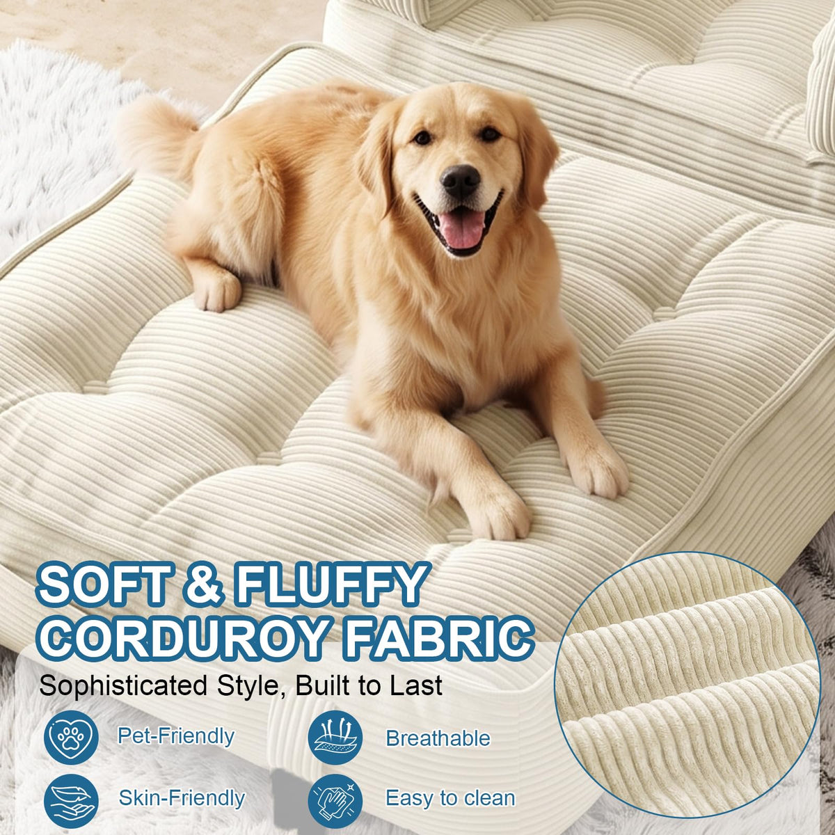 Folding Sofa Bed, Convertible Sleeper Chair with Armrests, Corduroy Foldable Boneless Bed, 3-in-1 Portable Futon Couch Floor Sofa with Pillow for Bedroom, Living Room, Orange