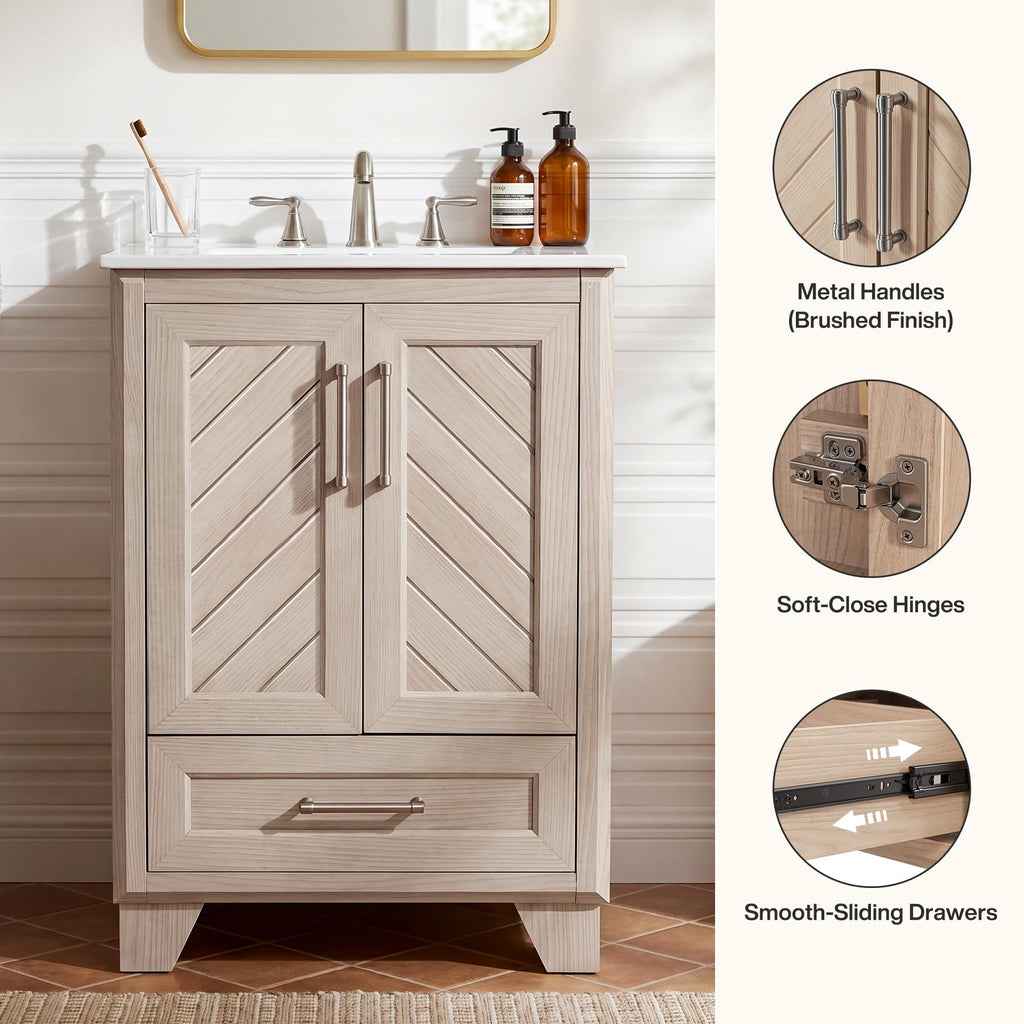 Tribesigns 30 Inch Bathroom Vanity with Sink, Water-Resistant Door, Walnut