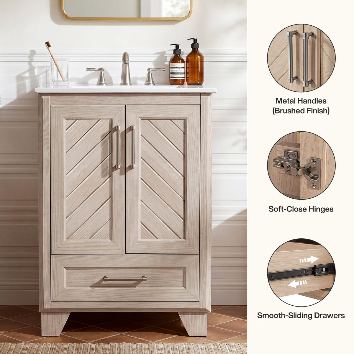 Tribesigns 30 Inch Bathroom Vanity with Sink, Water-Resistant Door, Walnut
