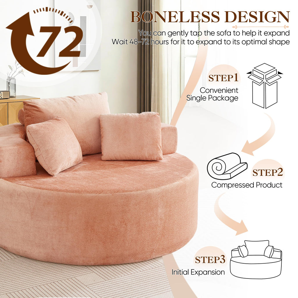 Oversized Round Chaise Longue Chair Indoor, Modern 55-inch Upholstered Corduroy Deep Seat Circle Single Cloud Lounge Floor Sofa Chair for Living Room, Bedroom Apartment, Beige