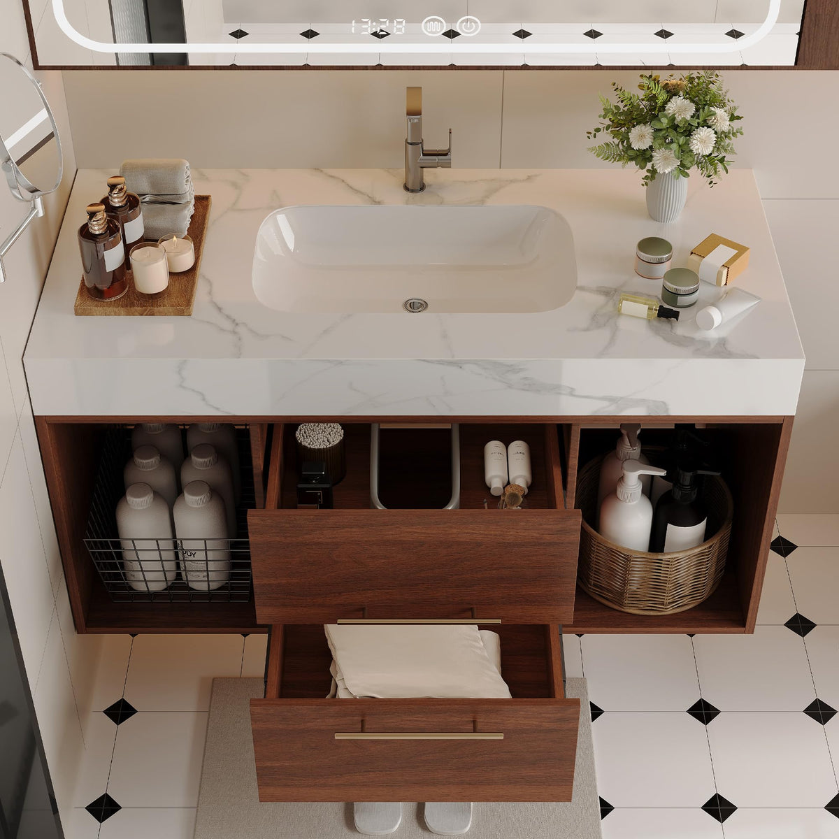 Glintee 40" Floating Bathroom Vanity & Sintered Stone Top, Black