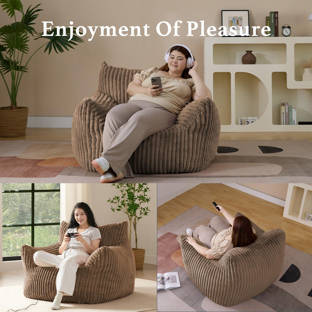 3-in-1 Giant Bean Bag Chair for Adults & Kids, Convertible Floor Sofa to Mattress, Memory Foam Beanbag Chair with Washable Cover, Multi Functional Lounge Couch for Bedroom, Living Room (Dark Grey)