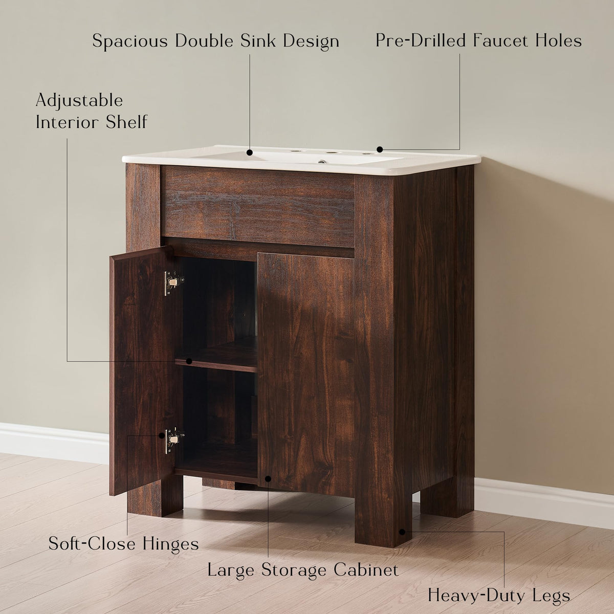 T4TREAM 47.6 Inch Modern Bathroom Vanity with Double Sink, Natural Oak