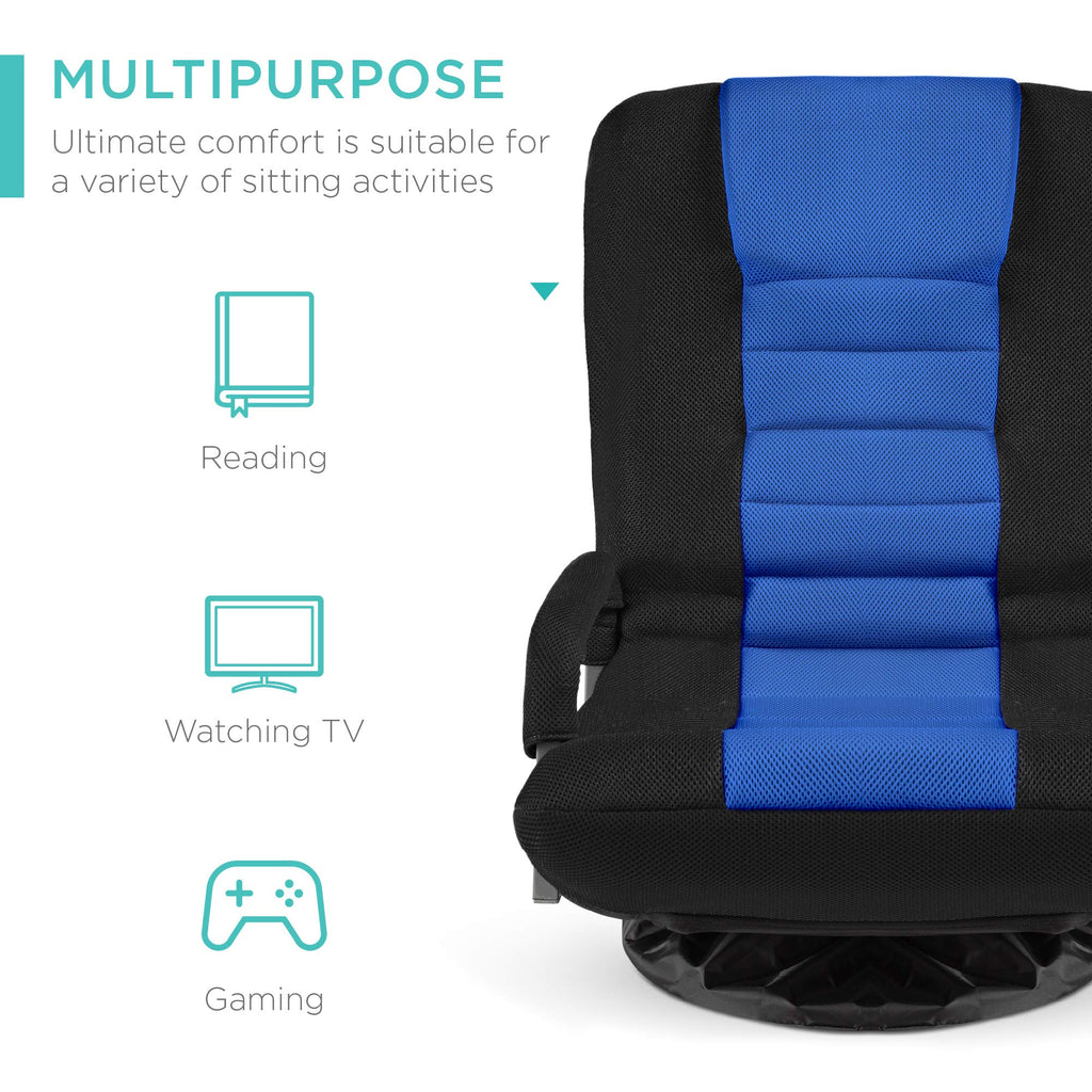 Best Choice Products Swivel Gaming Chair 360 Degree Multipurpose Floor Chair Rocker for TV, Reading, Playing Video Games w/Lumbar Support, Armrest Handles, Adjustable Foldable Backrest - Black/Black