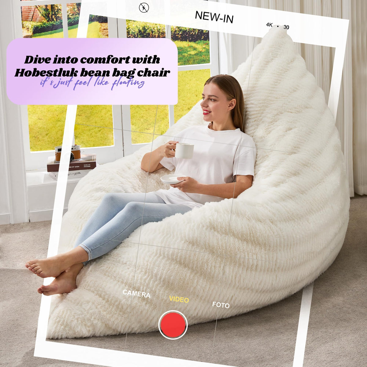 Hobestluk Adult Bean Bag Chair 3 in 1 Convertible Large Bean Bag Sofa