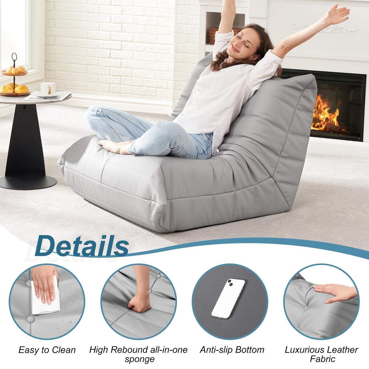 Hobestluk Bean Bag Chair Adult Leather Togo Chair Memory Foam Living Room