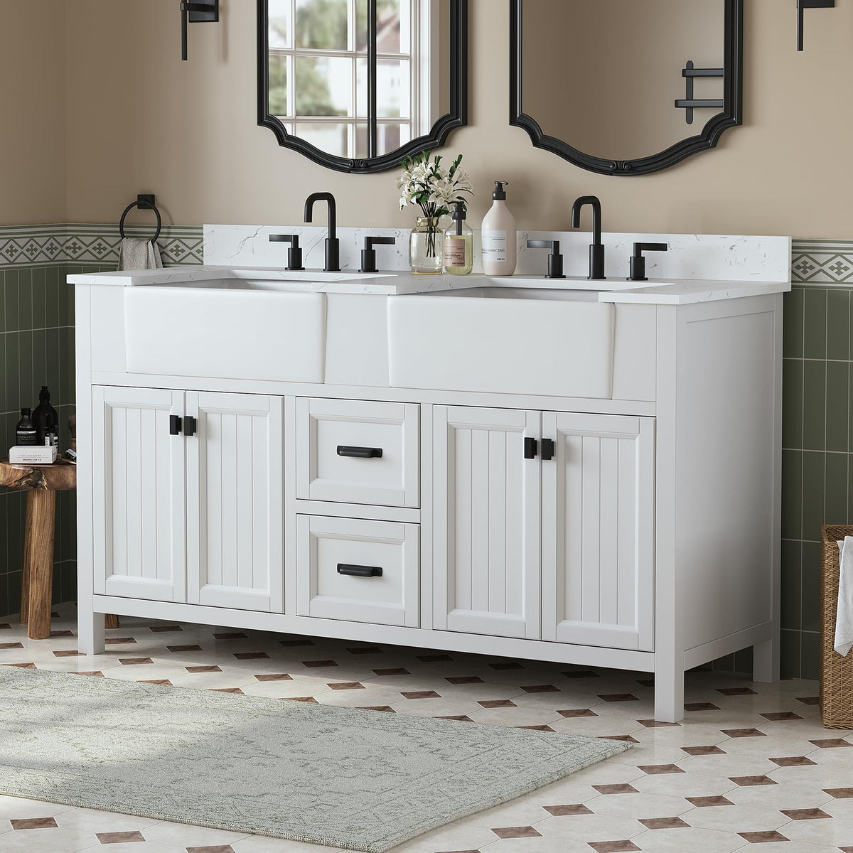 60 Inch Bathroom Vanity Double Sink, Steel Blue