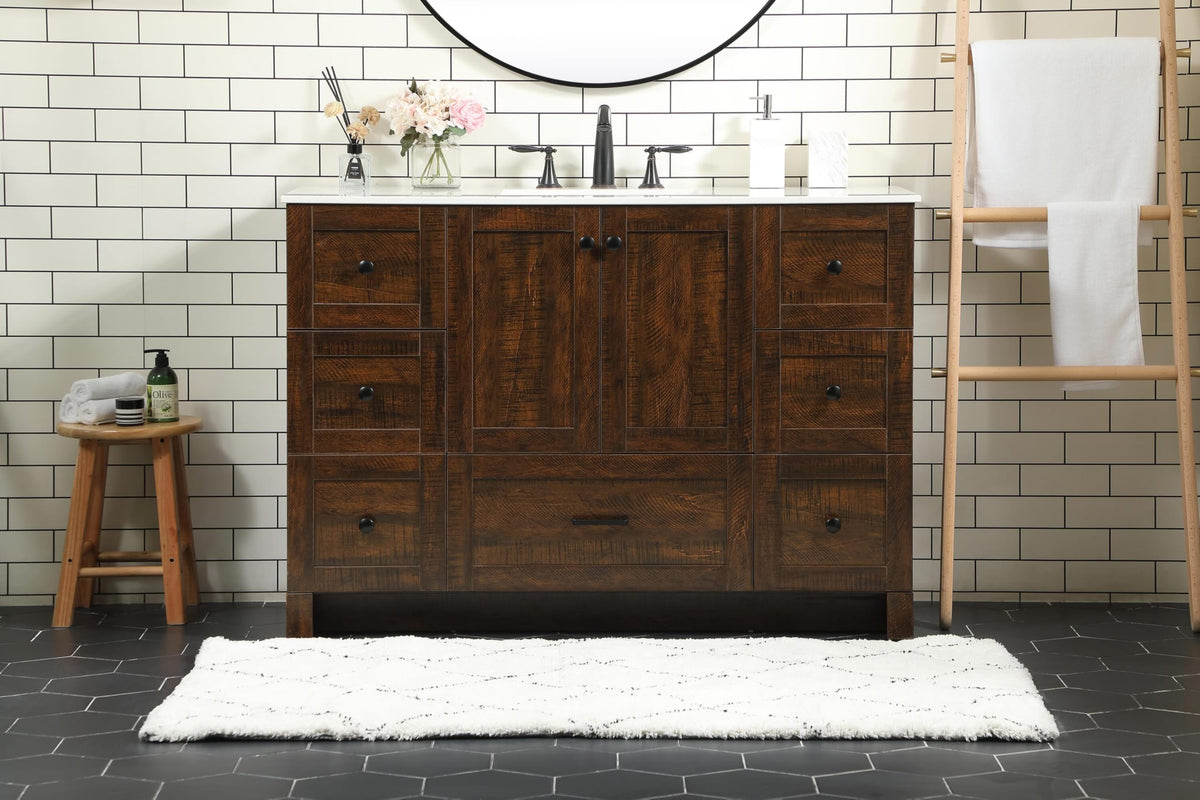 18" Pre-Assembled Bathroom Vanity with Sink, Engineered Wood, Ivory White Engineered Marble Countertop Included, Single Oval Porcelain Sink, 1 Soft-Close Drawers, Expresso
