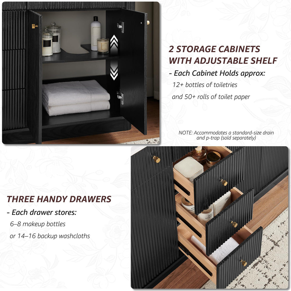 T4TREAM 36" Fluted Bathroom Vanity with Single Sink, Natural Oak