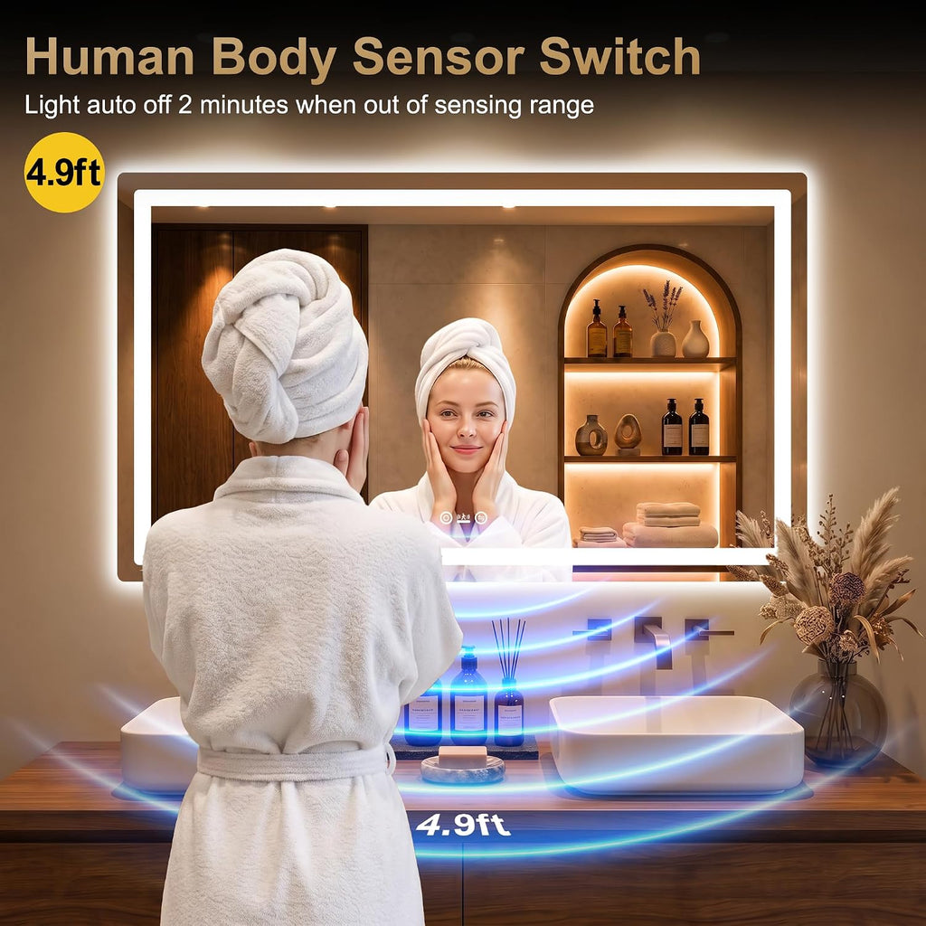 LED Bathroom Vanity Mirror with Lights, 30"x50", Motion Sensor Auto On/Off