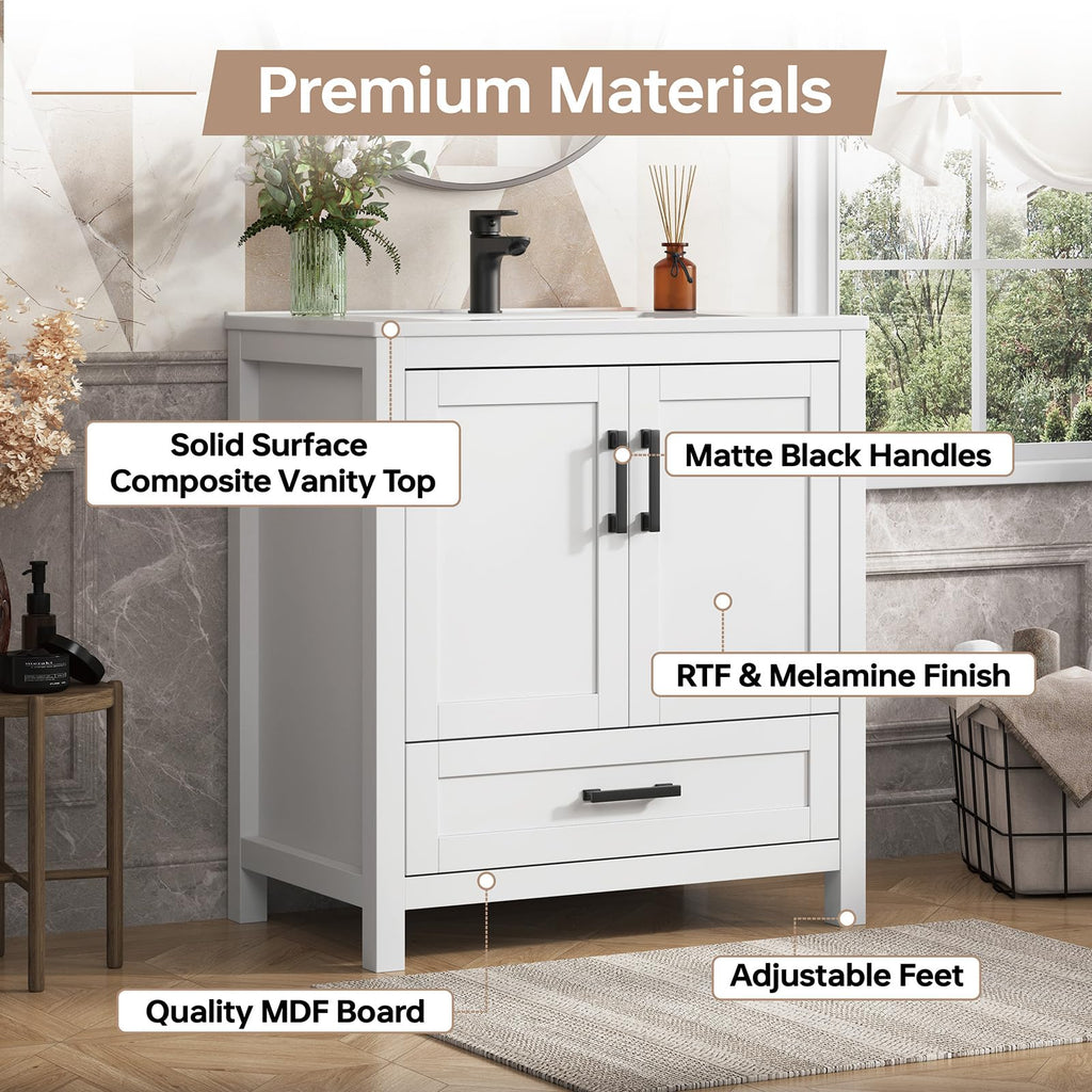 36 Inch Modern Bathroom Vanity with Sink, Black