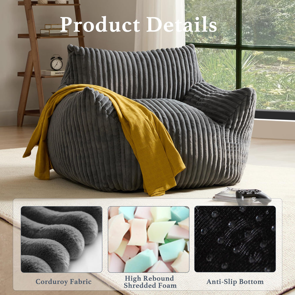 3-in-1 Giant Bean Bag Chair for Adults & Kids, Convertible Floor Sofa to Mattress, Memory Foam Beanbag Chair with Washable Cover, Multi Functional Lounge Couch for Bedroom, Living Room (Dark Grey)