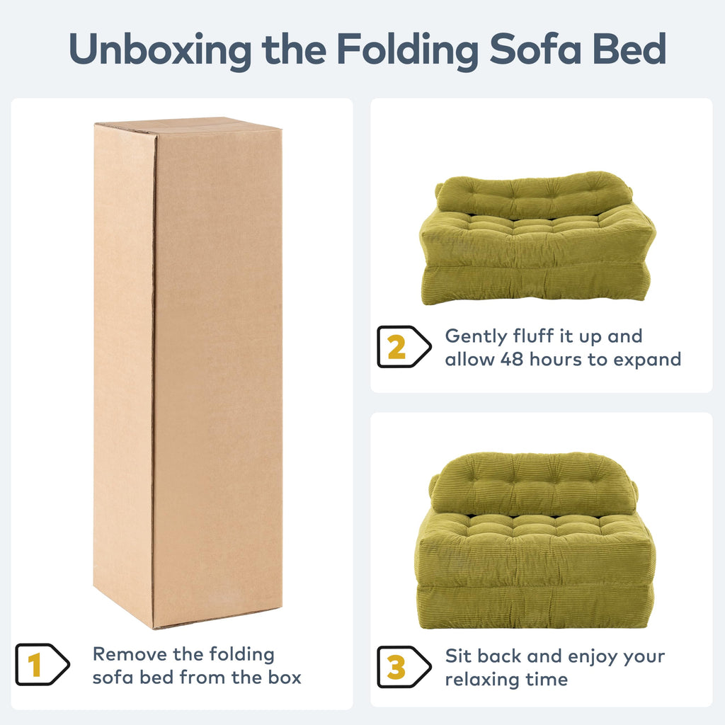 Convertible Corduroy Floor Sofa, 3-in-1 Folding Lazy Sofa Bed with Adjustable Backrest, Soft Bean Bag Chair Lounger for Living Room, Bedroom, Guest Room, Oversized Sleeper Chair