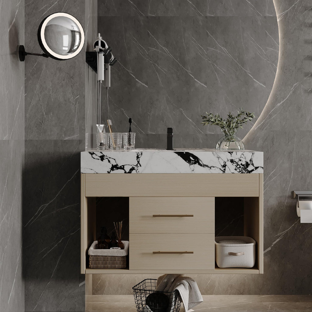 Glintee 40" Floating Bathroom Vanity & Sintered Stone Top, Black