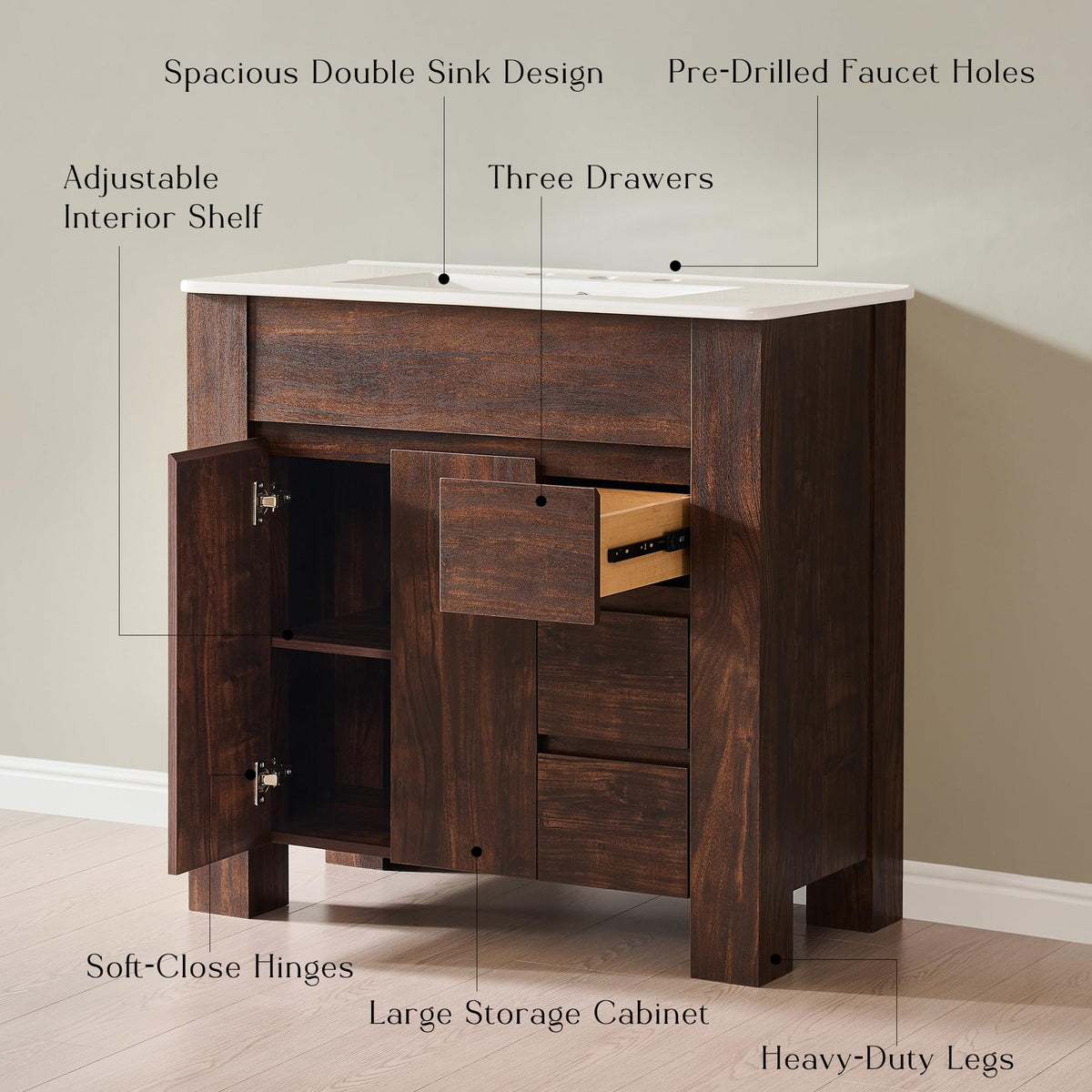 T4TREAM 47.6 Inch Modern Bathroom Vanity with Double Sink, Natural Oak