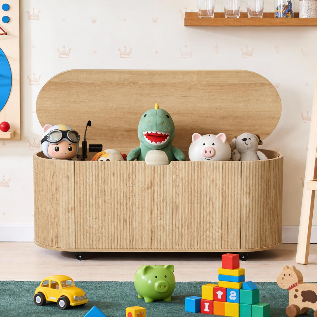RARZOE 43.3" Fluted Storage Chest, Oval Storage Bench with 4 Wheels,(Green)