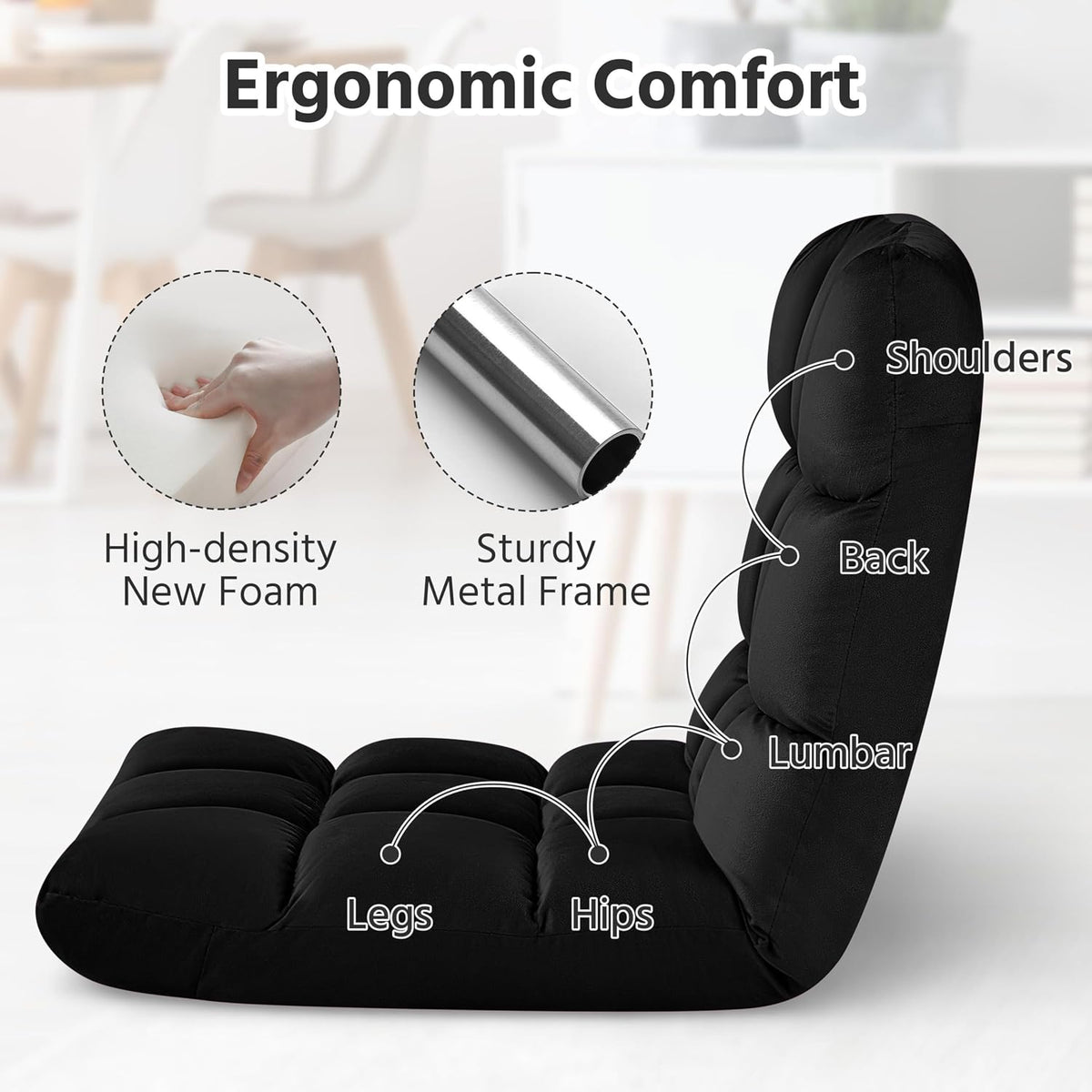 Yaheetech 14-Position Folding Floor Chairs with Back Support Black 2pcs