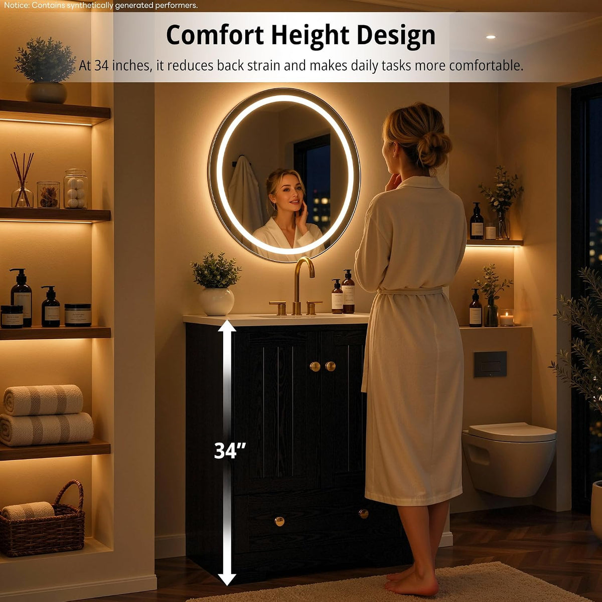 IRONCK Bathroom Vanity with Ceramic Sink, 30" Bathroom Cabinet, Black