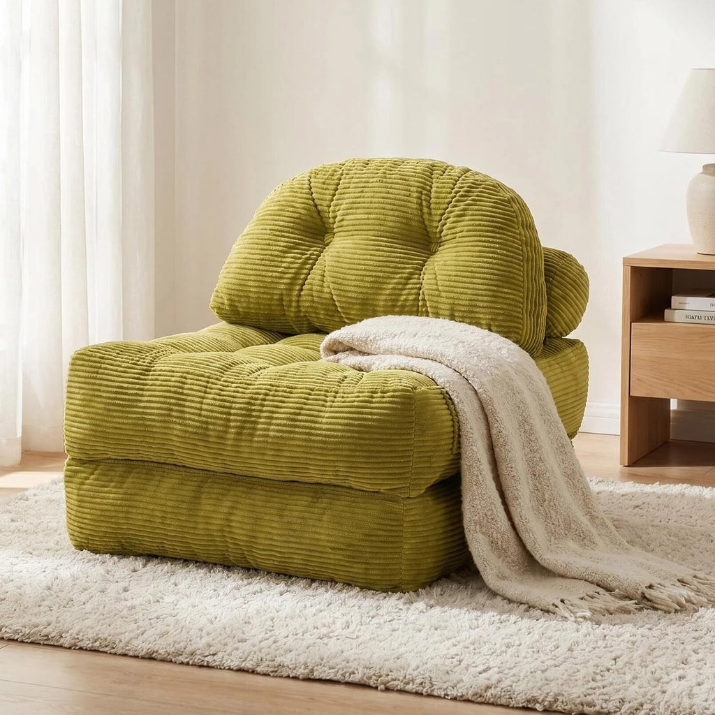 Convertible Corduroy Floor Sofa, 3-in-1 Folding Lazy Sofa Bed with Adjustable Backrest, Soft Bean Bag Chair Lounger for Living Room, Bedroom, Guest Room, Oversized Sleeper Chair