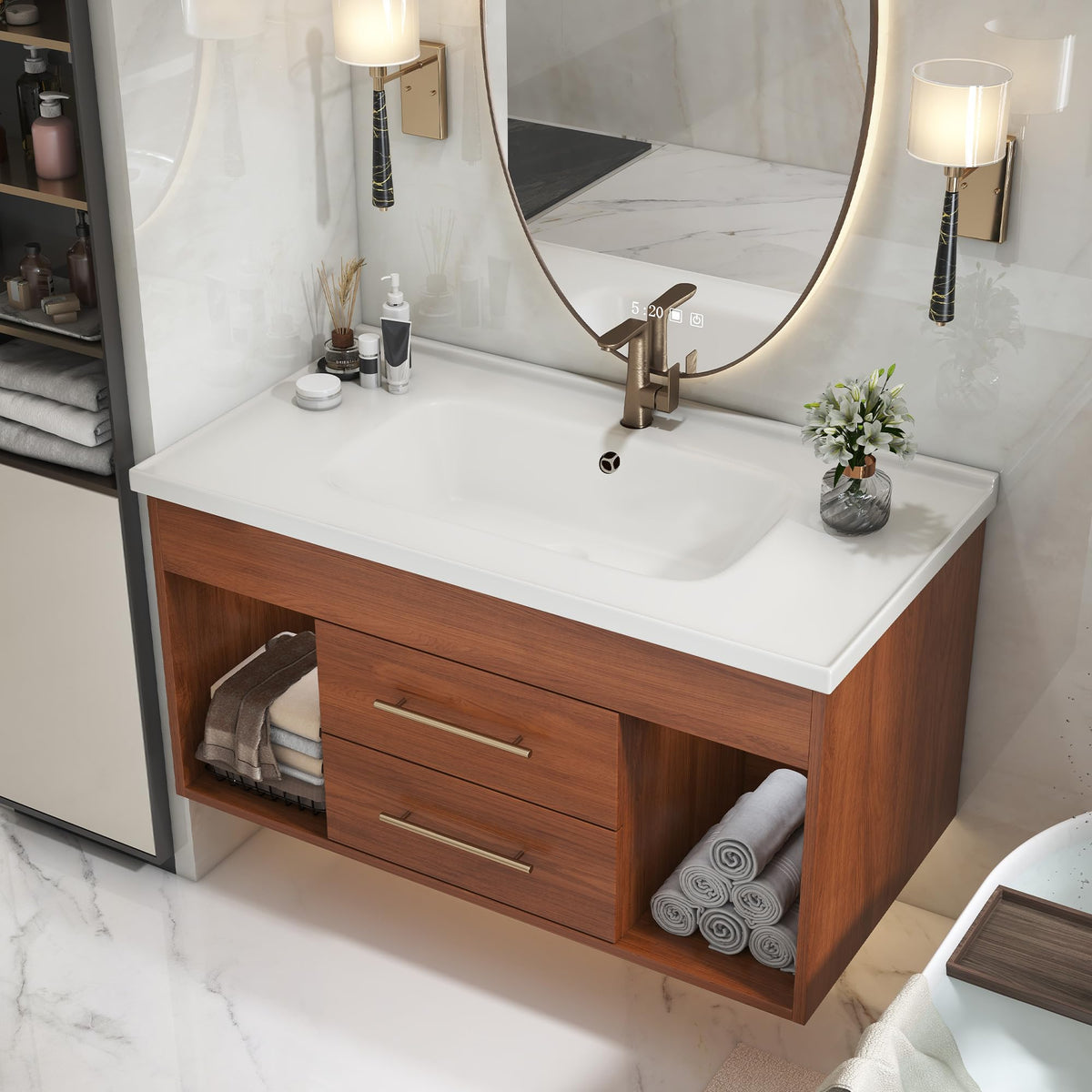 Glintee 40" Floating Bathroom Vanity & Sintered Stone Top, Black
