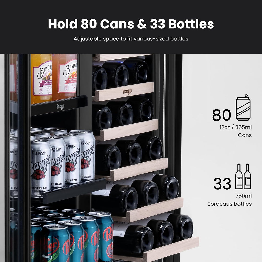 Yeego 30 Inch Wine and Beverage Refrigerator with 80 Can and 33 Bottle