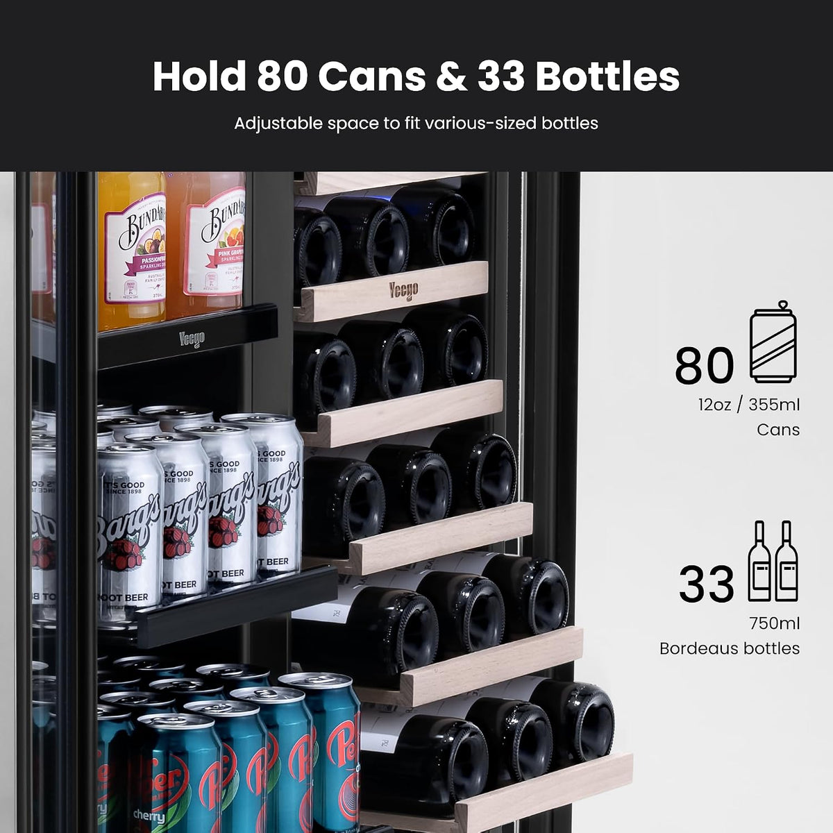 Yeego 30 Inch Wine and Beverage Refrigerator with 80 Can and 33 Bottle