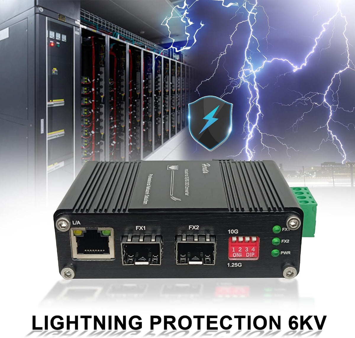 Industrial 10G SFP+ to SFP+ OEO Fiber Media Converter, 3R Repeater Extender Supports 1.25G/10G Rate Switch, Optic Transceiver up to 120km, CWDM/DWDM DDM Loopback, Redundant 12~48VDC, IP40, DIN-Rail