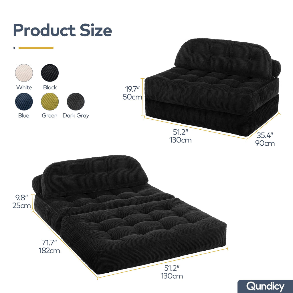 Convertible Corduroy Floor Sofa, 3-in-1 Folding Lazy Sofa Bed with Adjustable Backrest, Soft Bean Bag Chair Lounger for Living Room, Bedroom, Guest Room, Oversized Sleeper Chair