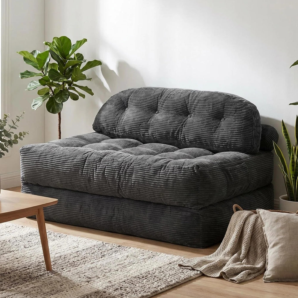 Convertible Corduroy Floor Sofa, 3-in-1 Folding Lazy Sofa Bed with Adjustable Backrest, Soft Bean Bag Chair Lounger for Living Room, Bedroom, Guest Room, Oversized Sleeper Chair