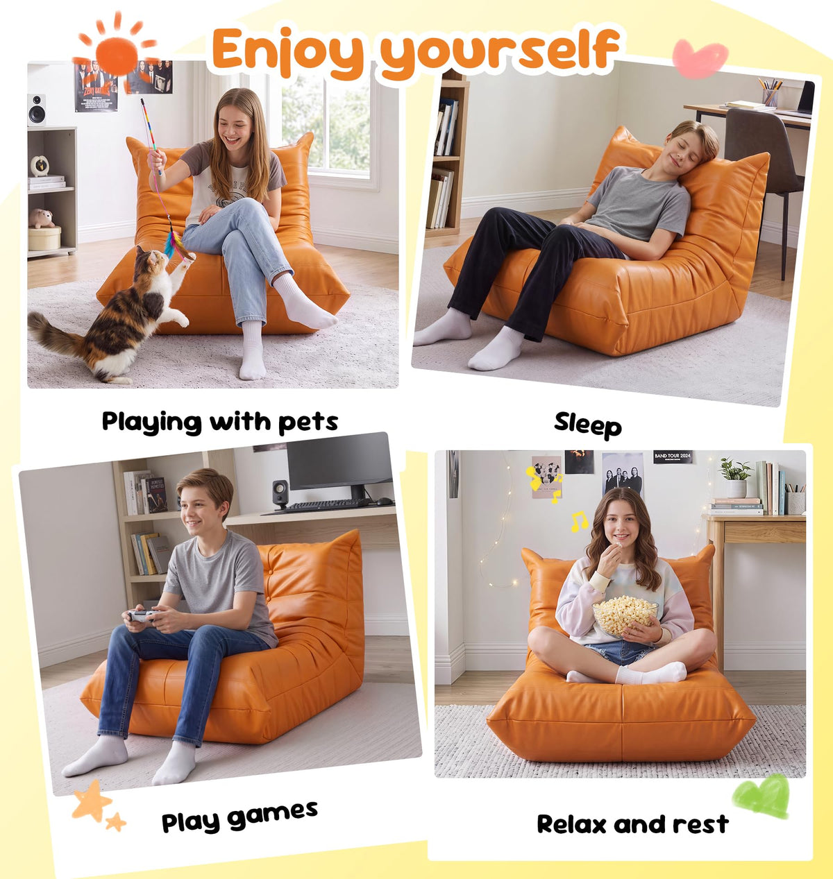 Hobestluk Bean Bag Chair Adult Leather Togo Chair Memory Foam Living Room