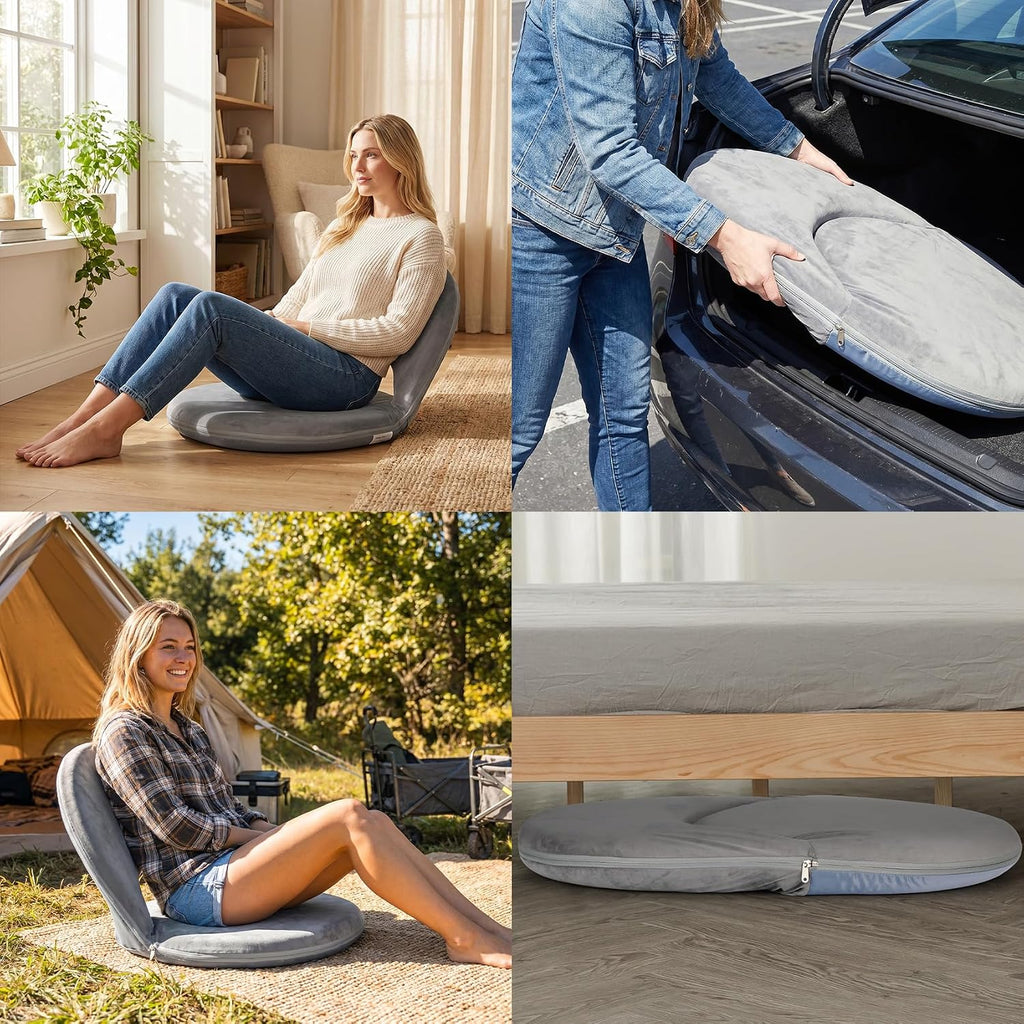 2Pcs Foldable Floor Chair with 5-Position Adjustable Back Support & Thick Padded Seat for Leisure, Gaming, Reading, Meditation, Indoor & Outdoor Use