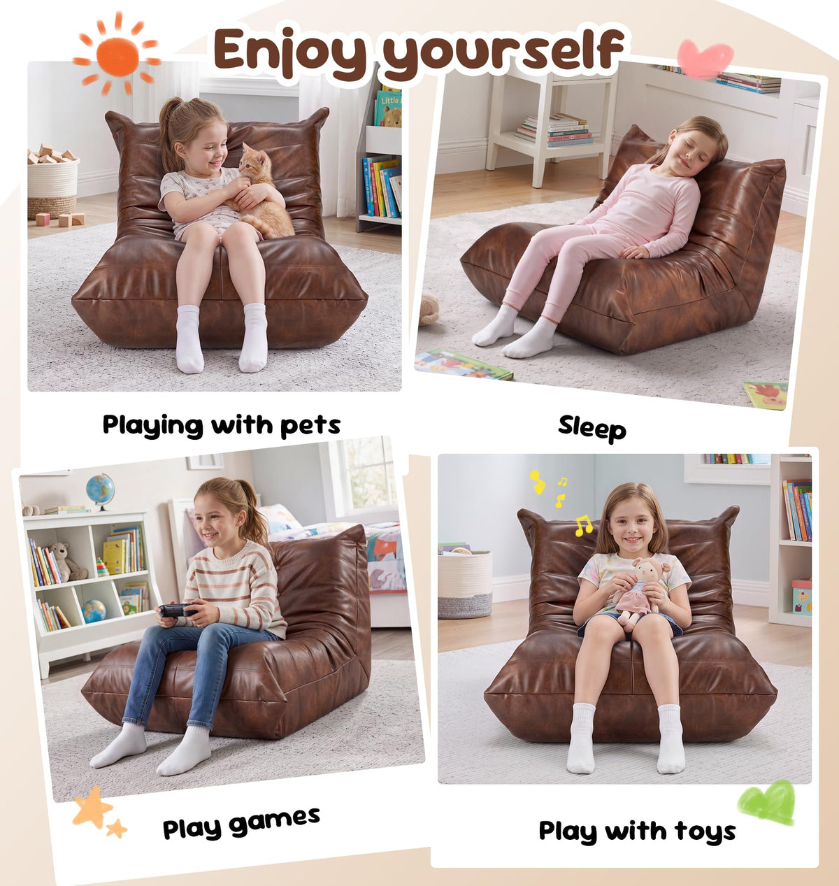 Hobestluk Bean Bag Chair Adult Leather Togo Chair Memory Foam Living Room
