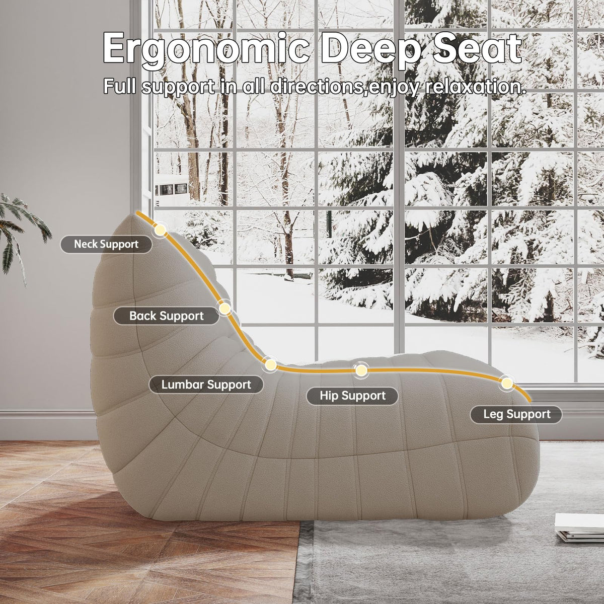 WHGBJA Giant Bean Bag Chair for Adults, Comfy Beanbag with Memory Foam
