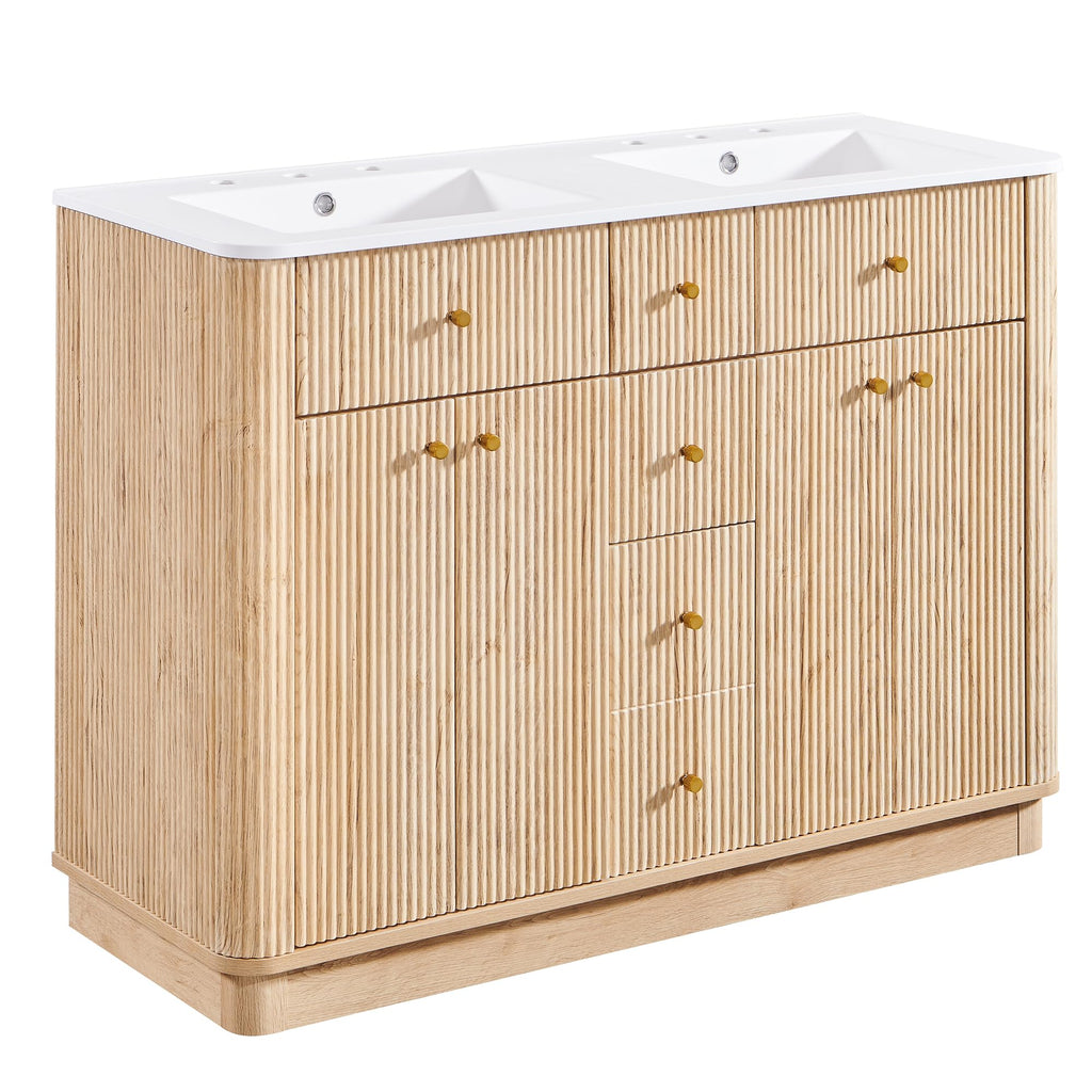 T4TREAM 36" Fluted Bathroom Vanity with Single Sink, Natural Oak