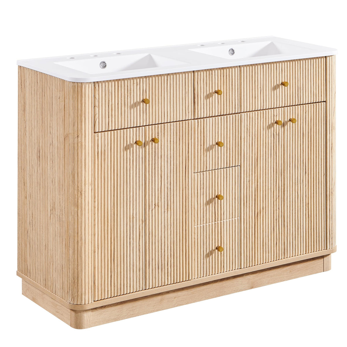 T4TREAM 36" Fluted Bathroom Vanity with Single Sink, Natural Oak